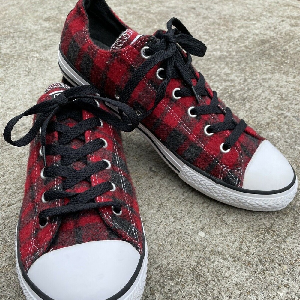 Converse All Star Chuck Taylor Red & Black Flannel Checker Sneakers Sz 6 649983F